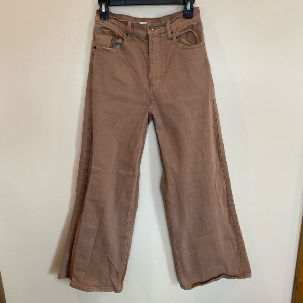 Solai Denim High Rise Wide Leg Pant Taupe Womens Medium brown